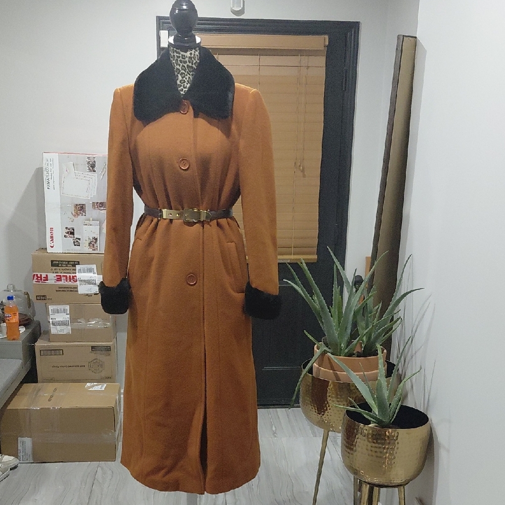 Stylish Women's Tan Trench Coat with Black Details